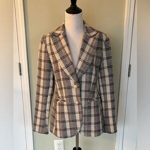 Plaid Blazer with Pearl & Gold Buttons